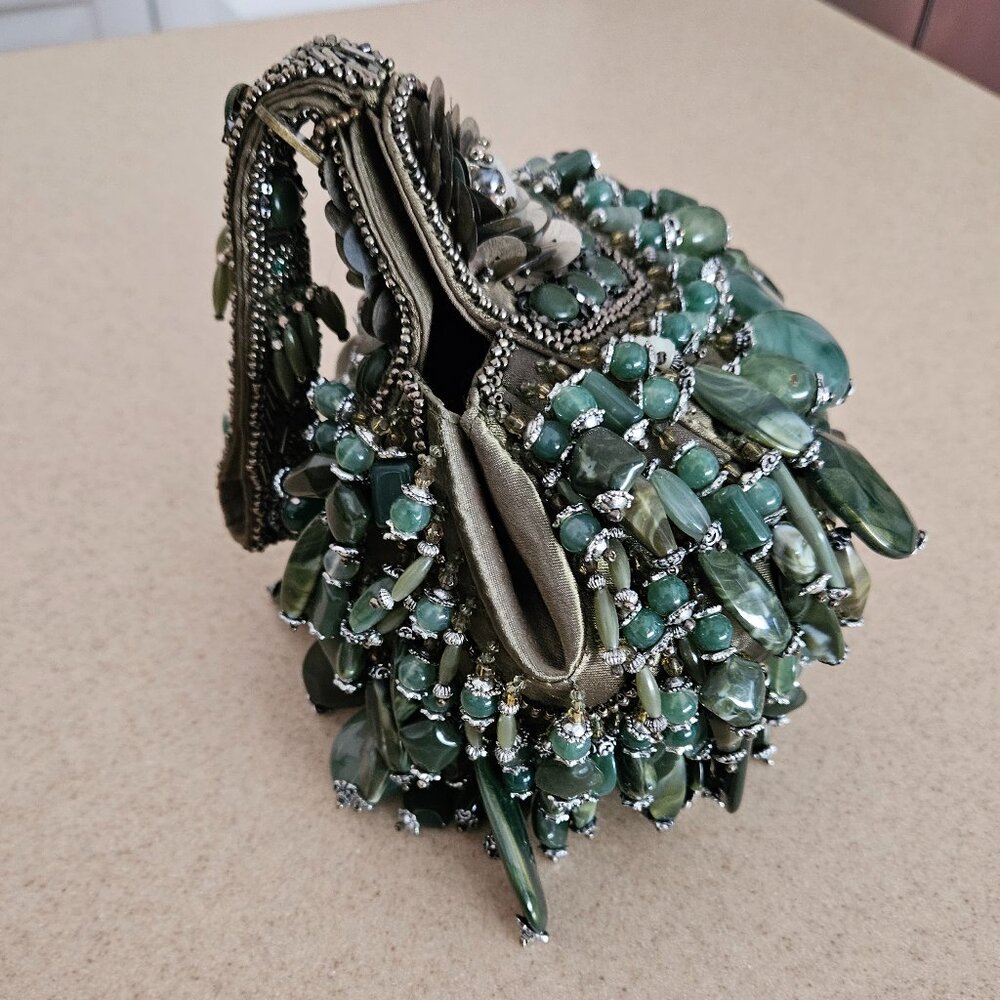 RARE VINTAGE MARY FRANCES BEADED JEWELED EVENING BAG HANDBAG TOP HANDLE PURSE - Picture 5 of 16